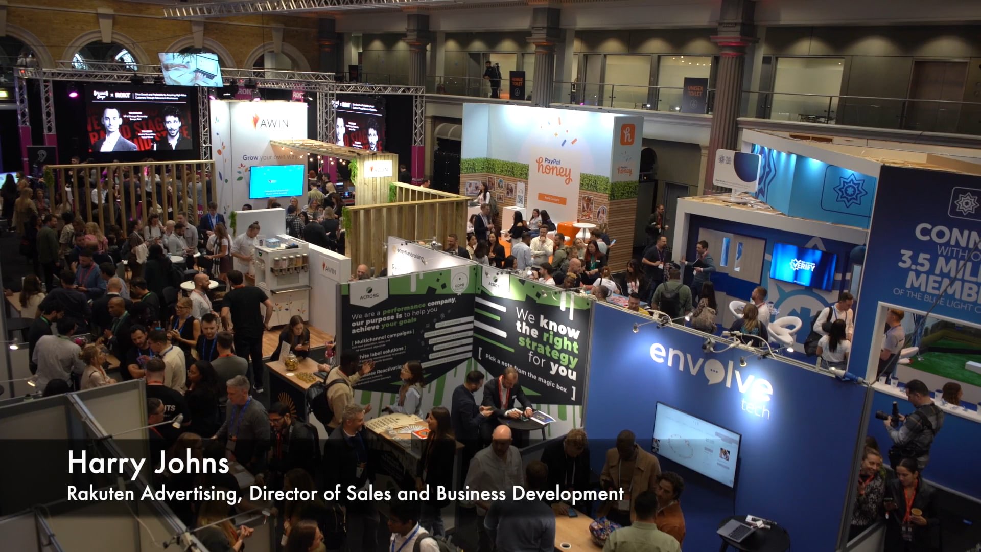 Pi Live trade show floor at Old Billingsgate, London — exhibitor stands and crowd